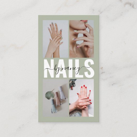 Nagelstylist Sage Green Fotocollage Qr Code Visitekaartje (Voorkant)
