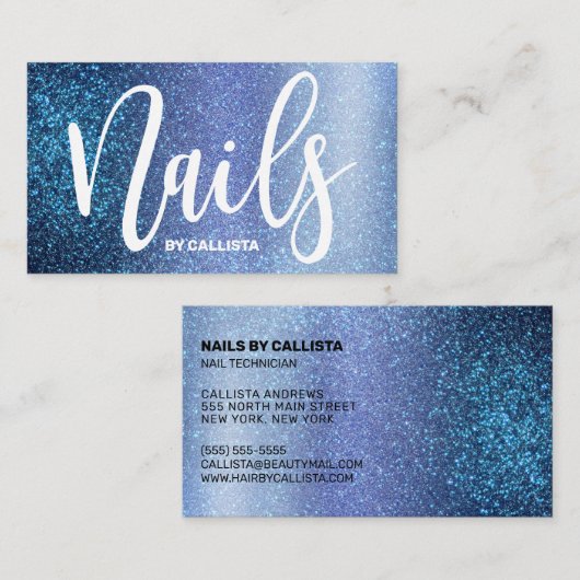 Nageltechnicus Aqua Baby Blue Triple Glitter Visitekaartje (Voorkant / Achterkant)