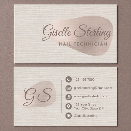 Nageltechnicus Beige Linnen Schoonheid Visitekaartje