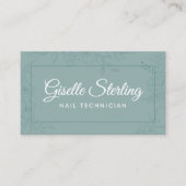 Nageltechnicus Blauwgroen Floral Line Art Modern S Visitekaartje (Voorkant)
