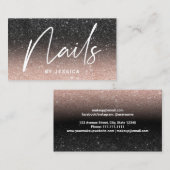 Nageltechnicus chic roos Gold zwarte glitter ombre Visitekaartje (Voorkant / Achterkant)