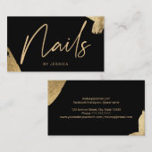 Nageltechnicus elegant goudborstelslag zwart visitekaartje (Voorkant / Achterkant)