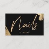 Nageltechnicus elegant goudborstelslag zwart visitekaartje (Voorkant)