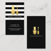 Nageltechnicus Gold Poolse fles B&W stripes Visitekaartje (Voorkant / Achterkant)