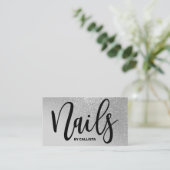 Nageltechnicus grijs zilveren glitter typografie visitekaartje (Staand voorkant)