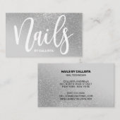 Nageltechnicus grijs zilveren glitter typografie visitekaartje (Voorkant / Achterkant)