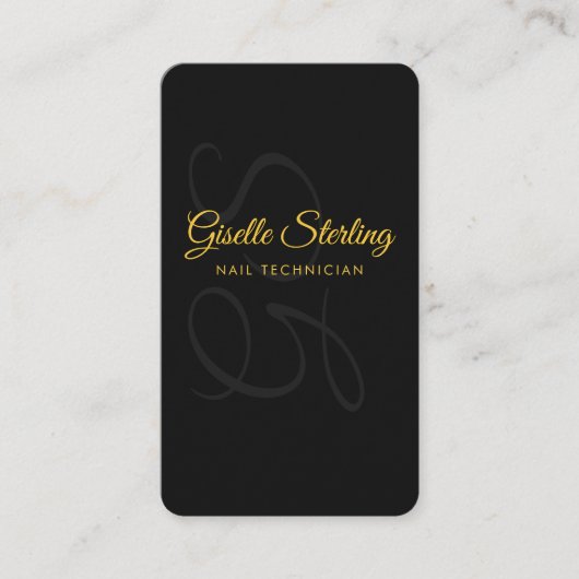 Nageltechnicus Monogram Zwart Goud QR Code Schoonh Visitekaartje (Voorkant)