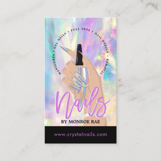 Nageltechnicus Nail Salon Holographic Business C Visitekaartje (Voorkant)