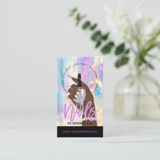 Nageltechnicus Nail Salon Holographic Visitekaartje (Staand voorkant)