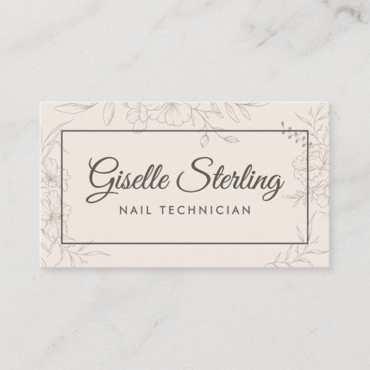 Nageltechnicus neutraal ivoor bloem elegant visitekaartje (Voorkant)