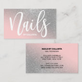 Nageltechnicus Pink Silver Glitter Typografie Visitekaartje (Voorkant / Achterkant)