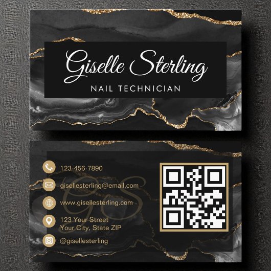 Nageltechnicus QR Code Black Gold Agaat Luxe Visitekaartje