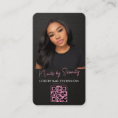 Nageltechnicus QR-code Metallic Zwart Roze Visitekaartje (Voorkant)