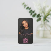 Nageltechnicus QR-code Metallic Zwart Roze Visitekaartje (Staand voorkant)