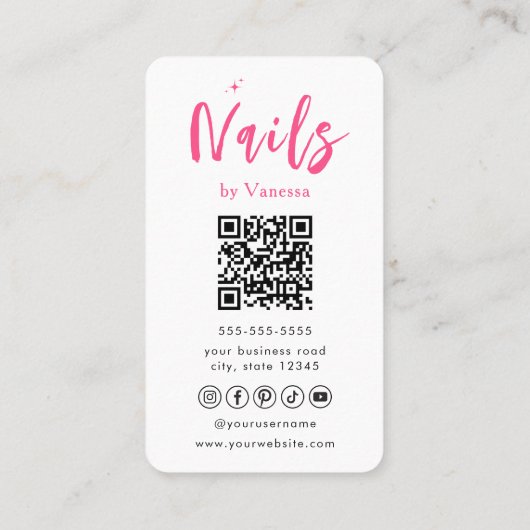 Nageltechnicus QR Code Nails Art Salon Blush Roze Visitekaartje (Achterkant)