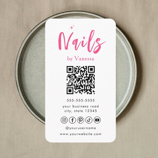 Nageltechnicus QR Code Nails Art Salon Blush Roze Visitekaartje