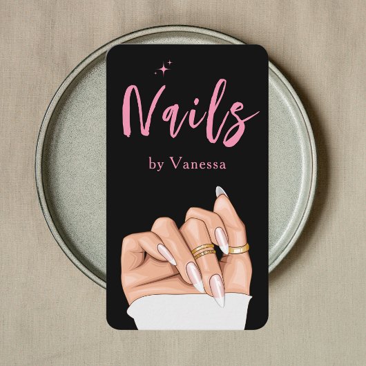 Nageltechnicus QR Code Nails Art Salon Zwart Roze Visitekaartje