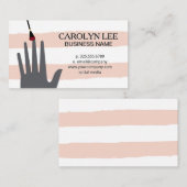 Nageltechnicus |  roze witte strepen visitekaartje (Voorkant / Achterkant)