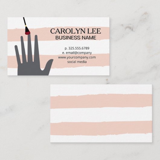 Nageltechnicus |  roze witte strepen visitekaartje (Voorkant / Achterkant)