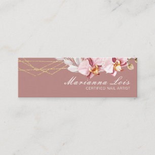 Nageltechnicus Salon Goud Waterverf Bloemen Roze Mini Visitekaartje