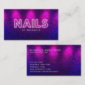 Nageltechnicus/Salon Modern Roze Neon & Bricks Visitekaartje (Voorkant / Achterkant)