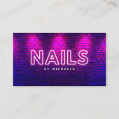 Nageltechnicus/Salon Modern Roze Neon & Bricks Visitekaartje (Voorkant)