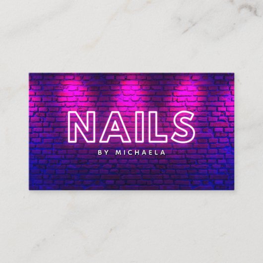 Nageltechnicus/Salon Modern Roze Neon & Bricks Visitekaartje (Voorkant)