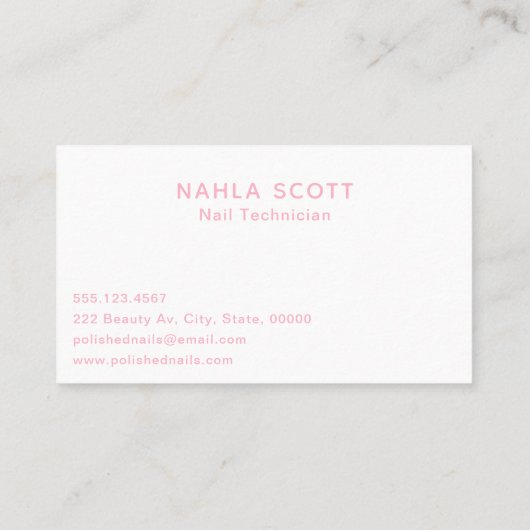 Nageltechnicus Salon Voeg uw Logo roze tekst toe Visitekaartje (Achterkant)