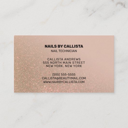 Nageltechnicus Taupe Gold Glitter Typography Visitekaartje (Achterkant)