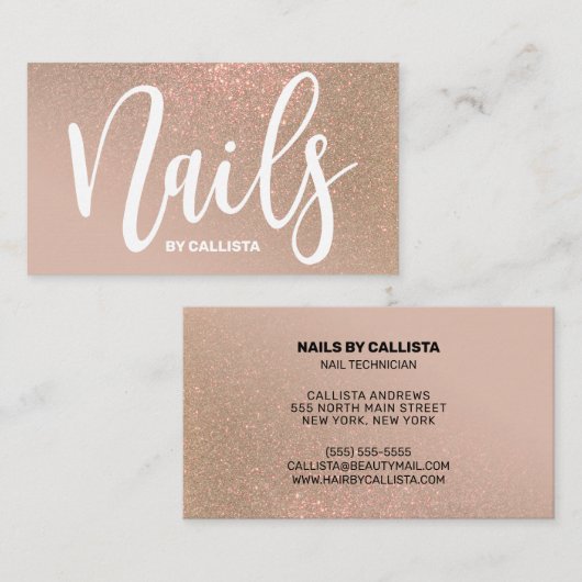 Nageltechnicus Taupe Gold Glitter Typography Visitekaartje (Voorkant / Achterkant)