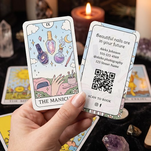 Nageltechnicus Vintage Roze Tarot Visitekaartje
