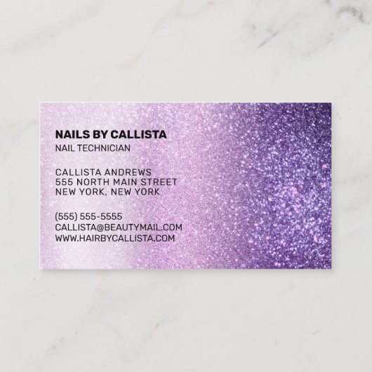 Nageltechnicus Violet Lila Paarse drievoudige glit Visitekaartje (Achterkant)