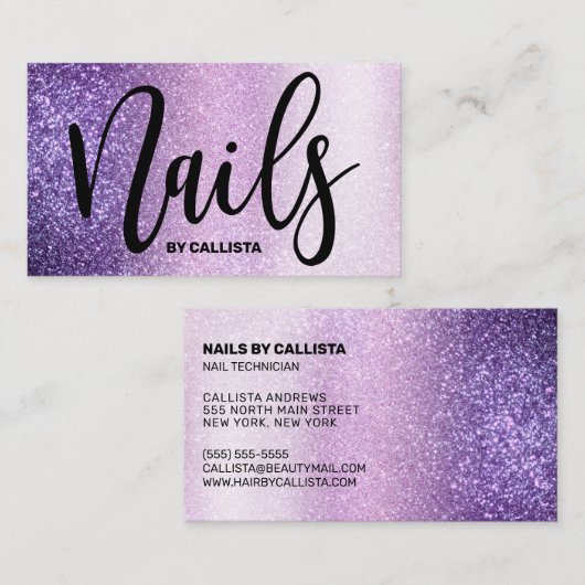 Nageltechnicus Violet Lila Paarse drievoudige glit Visitekaartje (Voorkant / Achterkant)