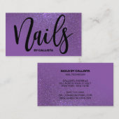 Nageltechnicus Violet Paarse Glitter Typografie Visitekaartje (Voorkant / Achterkant)