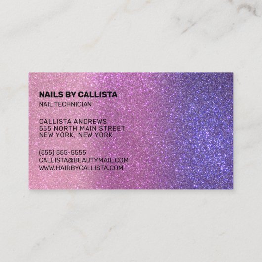 Nageltechnicus Violet Paarse roze drievoudige glit Visitekaartje (Achterkant)