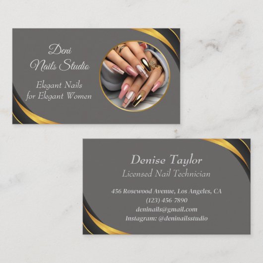 Nageltechnicus Visitekaartje – Chic, bewerkbare DE (Voorkant / Achterkant)