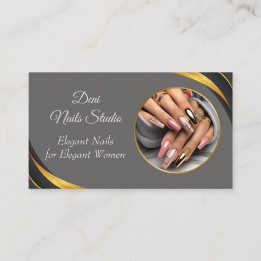 Nageltechnicus Visitekaartje – Chic, bewerkbare DE (Voorkant)