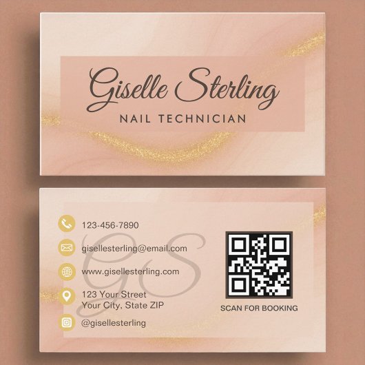 Nageltechnicus Waterverf Gold Monogram QR-code Visitekaartje