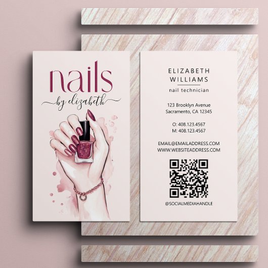 Nageltechnicus Waterverf QR-code Visitekaartje