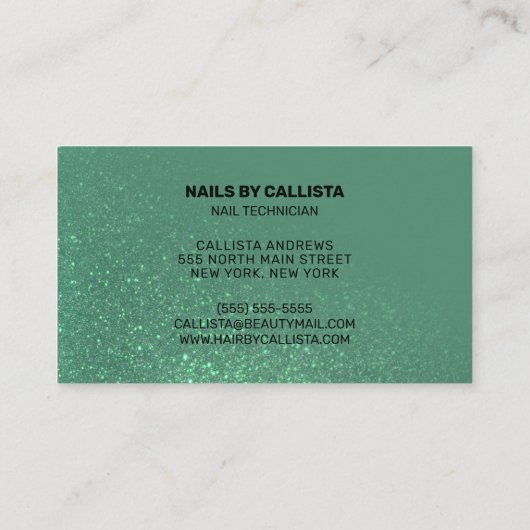 Nageltechnicus Zeemeermin Blauwgroen Glitter Typog Visitekaartje (Achterkant)