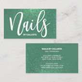 Nageltechnicus Zeemeermin Blauwgroen Glitter Typog Visitekaartje (Voorkant / Achterkant)