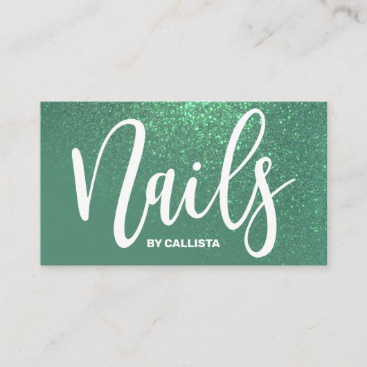 Nageltechnicus Zeemeermin Blauwgroen Glitter Typog Visitekaartje (Voorkant)