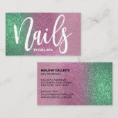 Nageltechnicus zeemeermin groen roze drievoudige g visitekaartje (Voorkant / Achterkant)