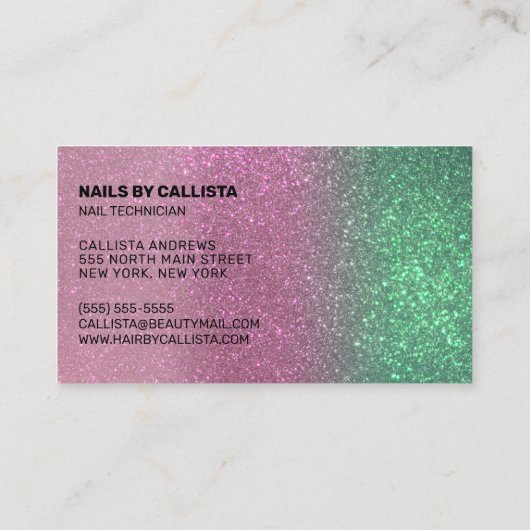 Nageltechnicus zeemeermin groen roze drievoudige g visitekaartje (Achterkant)