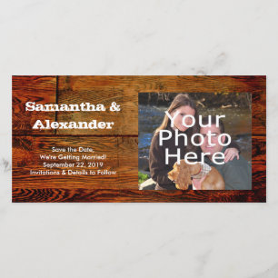 Nagemaakte geoliede houten plank gepersonaliseerd  save the date
