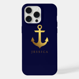 Nagemaakte gouden folie anker gepersonaliseerd iPhone 15 pro max hoesje
