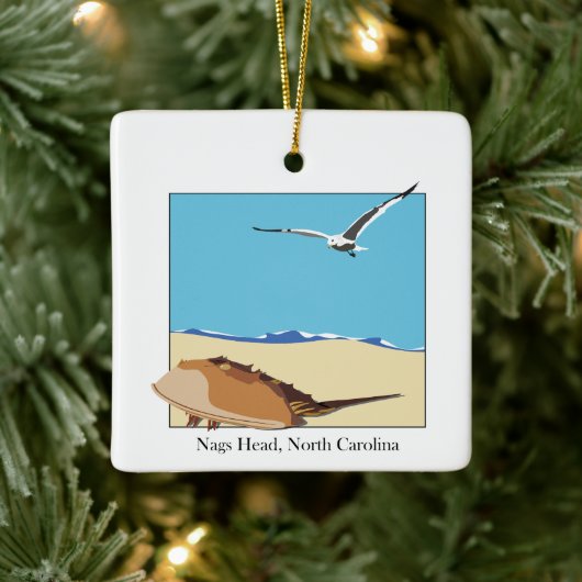 Nags Head, NC Hoefijzer Crab Seagull Beach Keramisch Ornament (Boom)