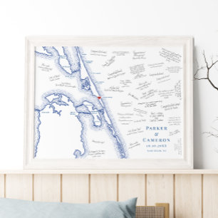 Nags Head NC Kaart Elegant Trouwen Gastboek Poster