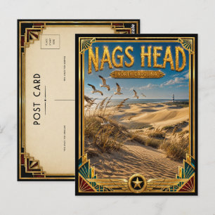 Nags Head North Carolina Vintage Art Deco Gouden Briefkaart