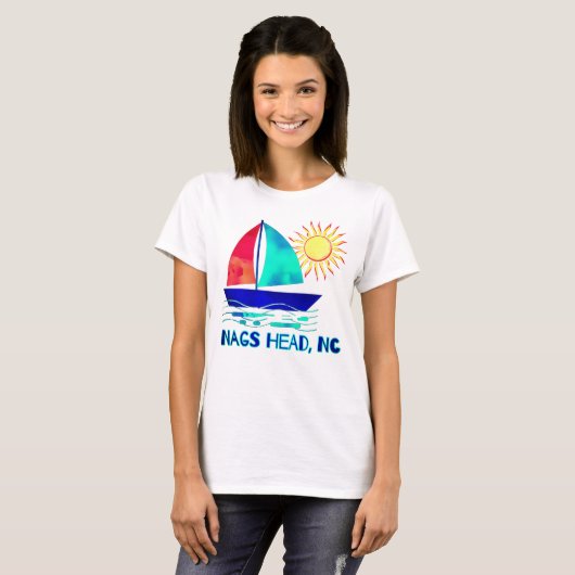Nags Hoofd  Waterverf Zeilboot T-shirt (Voorkant volledig)